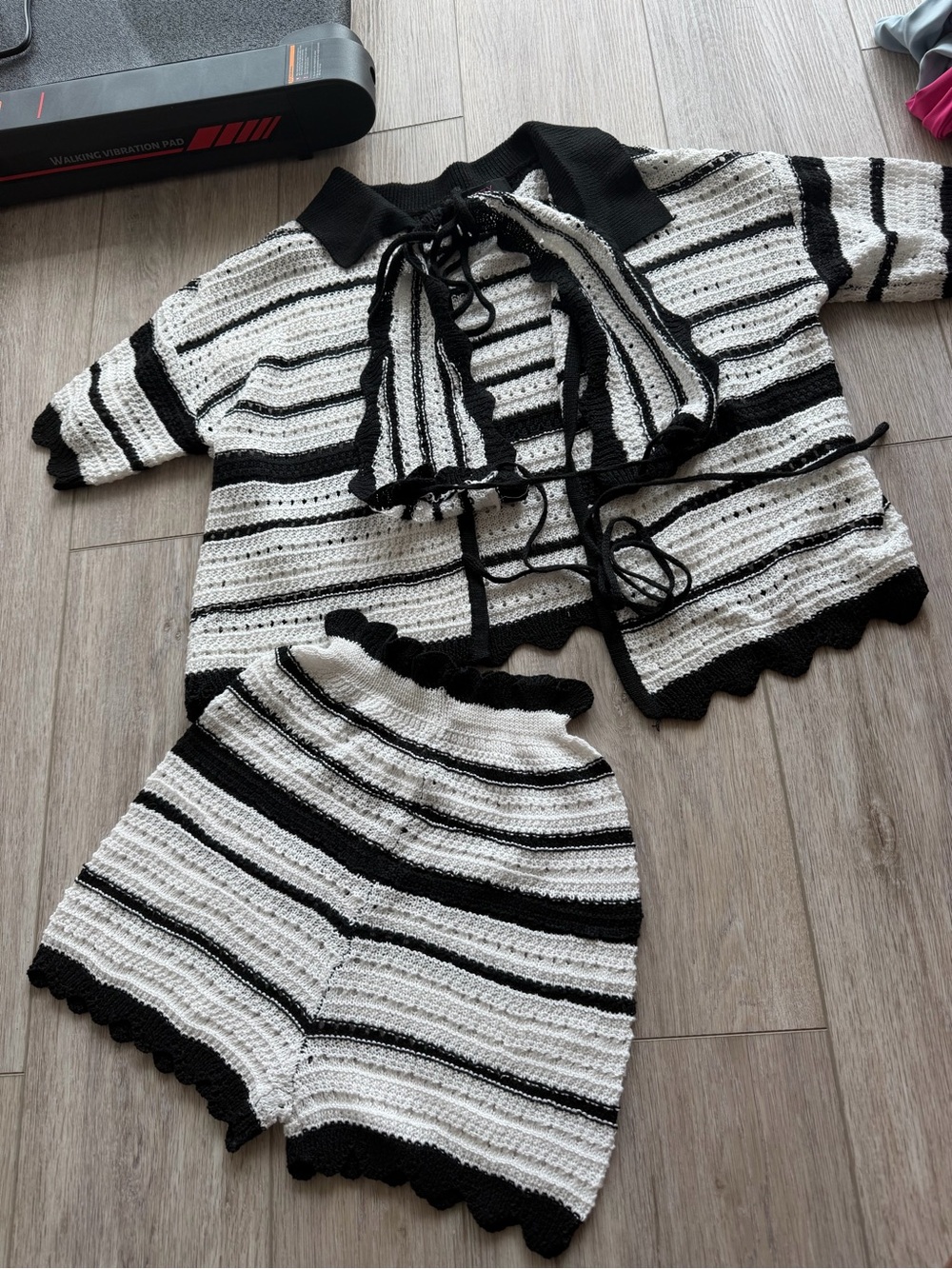 Black & White Striped Crochet Shorts & top set